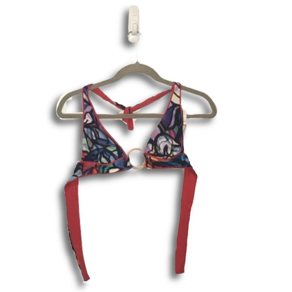 Becca Watercolor Floral Mosaic Bikini Triangle Top with Ring